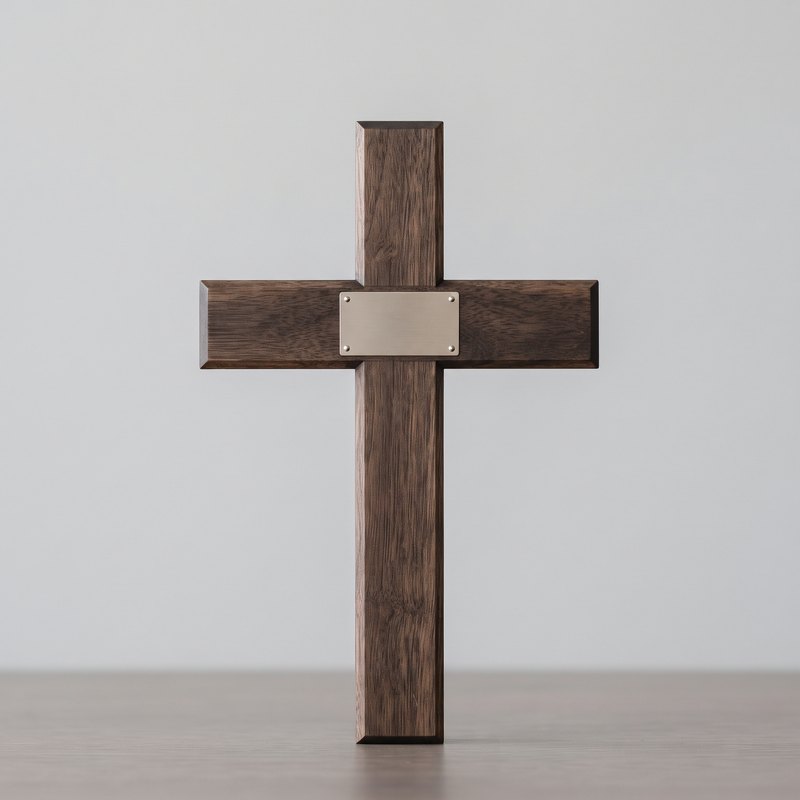 Hölzernes Grabkreuz mit schlichtem Namensschild